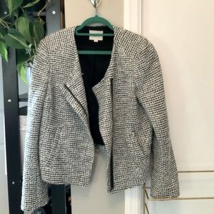 LOFT B/W Tweed Sweater with Asymmetrical Zipper